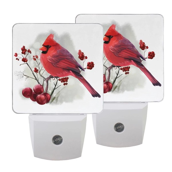 Pfrewn Bird Cardinal Berries Night Light Plug in Set of