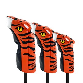 Premium Embroidered Tiger Shape Golf Wood Head Cover with Striped Tiger Pattern, Funny Style, Leather Material (Hybrid)