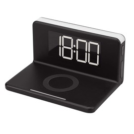 Charger Clock, Wireless Charging, 1 USB Output, Alarm Clock, Night Light, Table Clock, Smartphone Charging (Black)