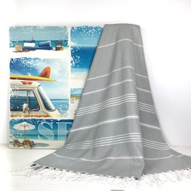 %100 Turkish Cotton Towel,Hammam Towel Sand Free Beach Towel, Peshtemal Towel, Lightweight Turkish Beach Towel, Swimming, Quick Dry, Space Saver, Absorbent, Gym, Beach, Spa, Bath, Camping (Light Grey)