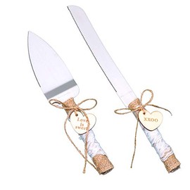 Juego de cuchillos y servidores rústicos para tartas de boda, para tartas de pizza, juego de cuchillos rústicos para tartas de boda, para fiestas, bodas, cumpleaños, aniversarios (amor y XO)