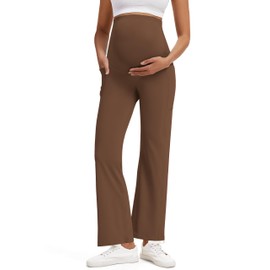 M MOTEEPI Maternity Pants with Pockets 29" Over Belly Dress Yoga Pants Stretchy Pregnancy Wide Leg Work Slack Maternity Clothes Coffee X-Large
