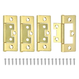 sourcing map Non-Mortise Door Hinges, 2.5" x 1" Non Mortise Bifold Butt Door Hinges Heavy Duty Steel Flush Cabinet Hinges with M4 Screws for Bathroom Windows Cupboard Gold Pack of 4