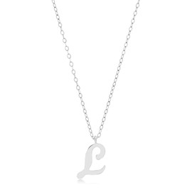 MAX + STONE 10k White Gold Small Script Initial Letter L Pendant Necklace for Women Adjustable Chain Size 16 to 18 inches with Spring Ring Clasp