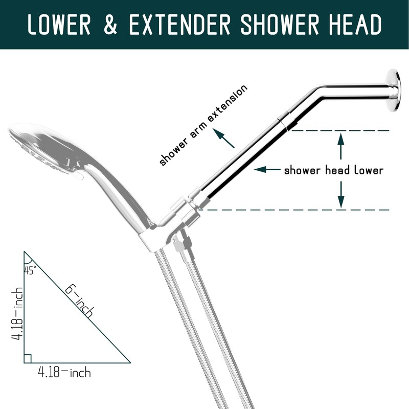 iFealClear Shower Arm Extension, Solid Brass Shower Head Extension Arm