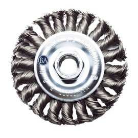 Benchmark Abrasives 4 Inch Standard Twist Knot Wire Wheel for Angle Grinder with 5/8"-11 Thread, Cleaning Narrow Holes, Deburring Grinding Wheels - Wire Wheel Attachment - Carbon Steel (4" x 1/2")