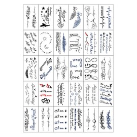 Tattoo Henna Lettering Tattoo Sticker Emotion 30 Piece Set, Mixed Colors, 1 Piece / 문신 헤나 레터링 타투 스티커 감성 30종 세트, 혼합색상, 1개