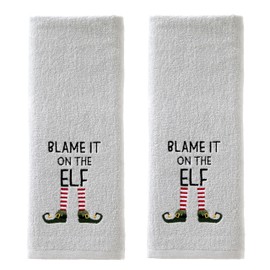 SKL Home Christmas/Winter Blame It On The Elf Hand Towel 2pc Set for Bath/Kitchen & Gift, Gray