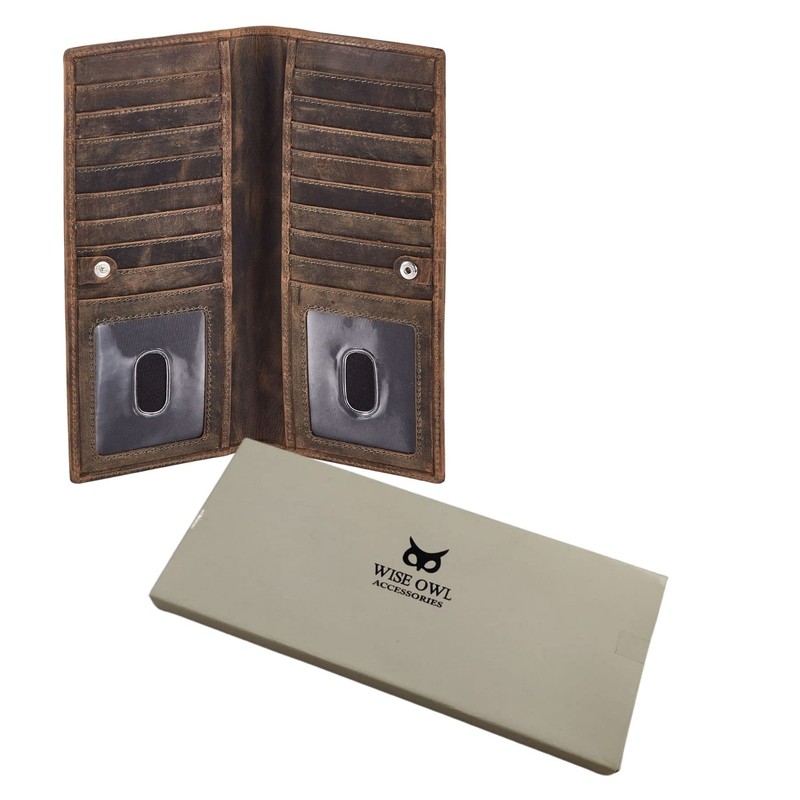 Wise Owl Stylish Bifold Long Slim Wallets - Real Leather
