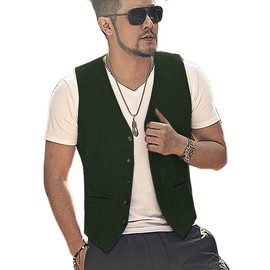 Yiaisafa Casual Hunting Men's Suit Vest Herringbone Tweed Vest Vintage Retro Wool Wedding Groom Gilet S-3XL, dark green, XXL
