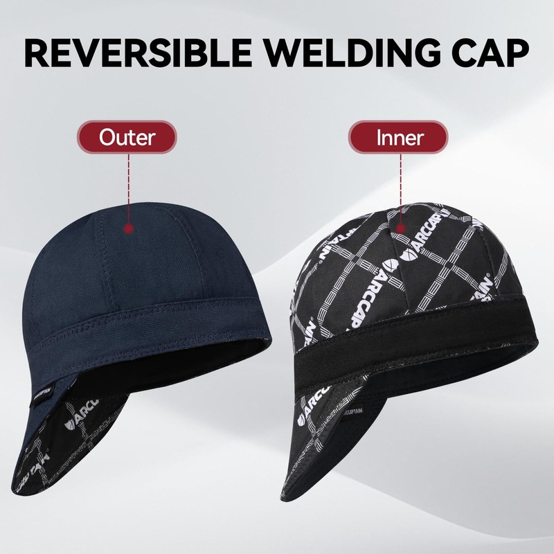 ARCCAPTAIN Reversible Welding Cap, 8 Panel Protective Welders Cap, 10