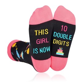 1 Pair 10 Year Old Gifts For Girls,THIS GIRL IS NOW 10 DOUBLE DIGITS,Age 10 Birthday Socks Gifts,Ideas Novelty Funny Funky Odd Sock,for Christmas 10th Girl Kids Niece Granddaughter Best Cool Presents