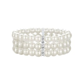 Nexoluxa Pearl Bracelets for Women 5/3/2 Bracelet Sets for Women Stretch 8mm Beaded Strand Stacking Bracelets Pack Adjustable Fit 8.5'' Party Gift Jewelry, 3 Set