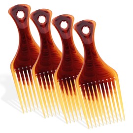 4 Pack Wide-Tooth Tortoiseshell Hair Combs – Afro Pick & Styling Comb Set for Thick Hair, Hairdressing, Braiding & Scalp Massage