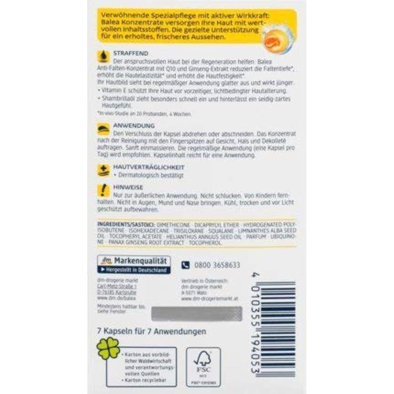 Q10 Anti-Wrinkle Concentrate Balea- Pack of 3 x 7 capsules