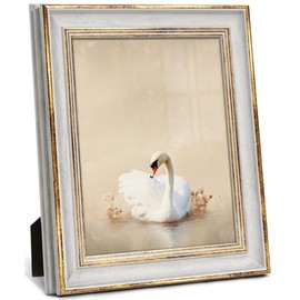Afuly 8x10 Picture Frame Vintage Picture Frames Antique Retro White Gold Edge Photo Frame Gallery Wall Hanging Tabletop Display for Home Decor Birthday Gifts for Grandma Mom
