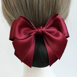Wine Red Women Hair Snood Net Bowknot Decor Barrette Elastic Mesh Hair Bun Cover Bow-Knot Decor Hair Clip Hairnet