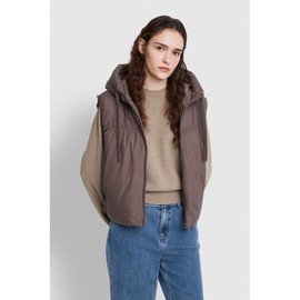JAJU [JAJU/자주] 여 루즈핏 미디엄 다운필 후드 베스트_코코아 [JAJU] Women's Loose Fit Medium Down Fill Hooded Vest_Cocoa