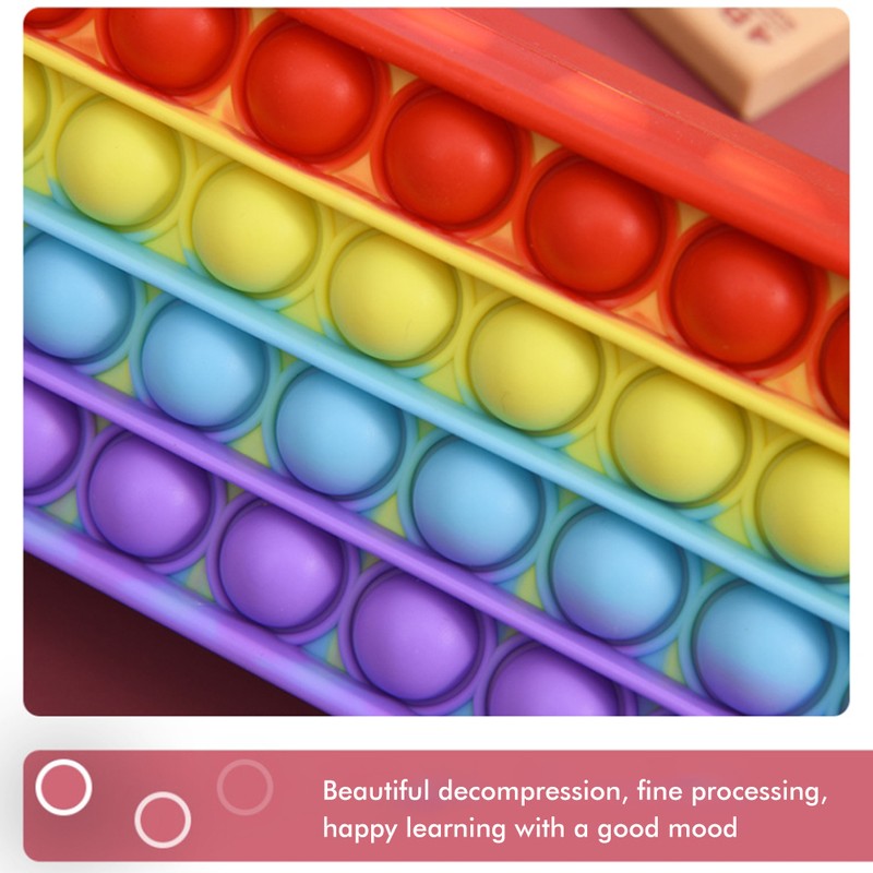 Waterproof Rainbow Push Bubble Stationery Box Silicone Decompression Toy Rectangle