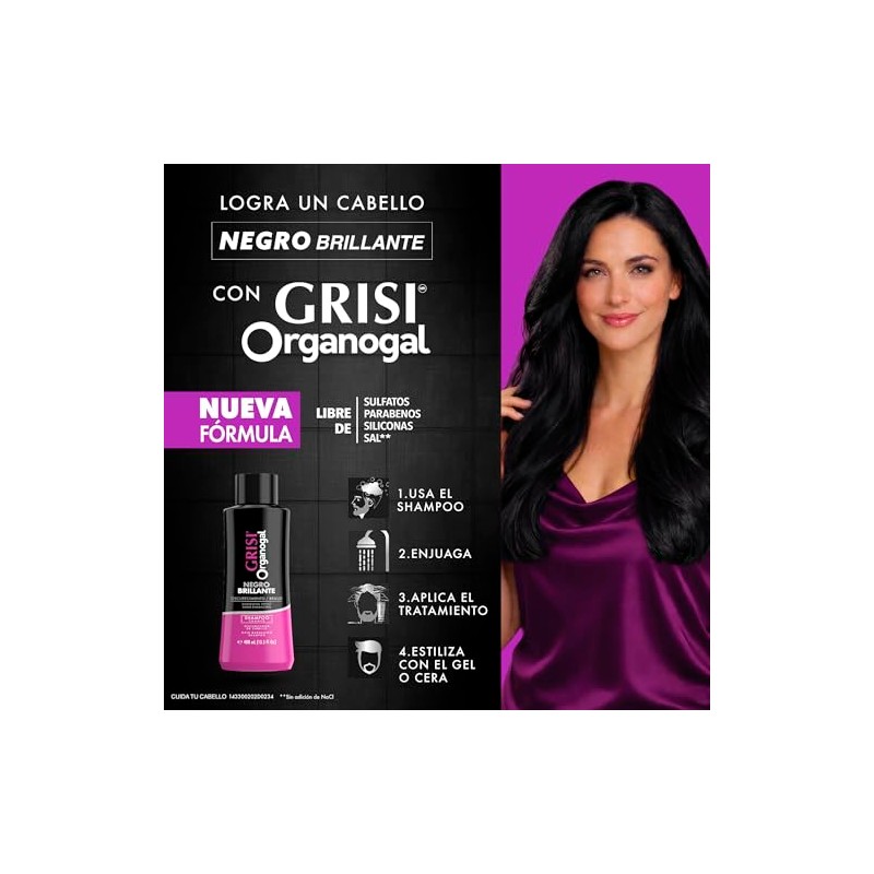 Organogal Grisi, Shampoo Negro intenso, 400 ml, Resultados en 4
