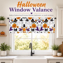 Halloween Window Valance Pumpkin Ghost Bat Kitchen Curtain 54x18