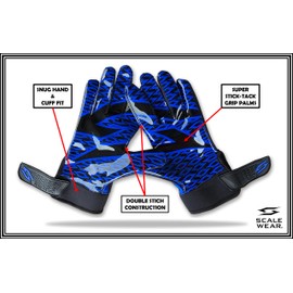 Scale Wear Design Black Stealth Football Receiver Gloves - Grip Silicone Grip Adult Men Youth Boys Sticky Flag Wide Boost Your Game Pro Durable