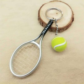 Axmerdal Tennis Racket Keychain Key Ring Creative Fashionable Alloy Tennis Ball Racquet Keychain Gift for Sport Lovers (silver)