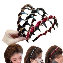 3 Pack Vintage Pearl Headbands, Women Elegant Pearl Hairband, Vintage High Cranium Artificial hair Hairband,Decorative Hair Bands,Fashion Hair Accessories Gifts(Black, Red, Brown)