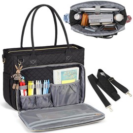 RAINSMORE RAINSMORE Teacher Tote Bag 15.6 inch Laptop Bag for Women Work Bag Laptop Tote Nurse Bag Professional Computer Messenger Bag with Insulated Pocket, Laptop Briefcase for Office, College, Nursing, Black