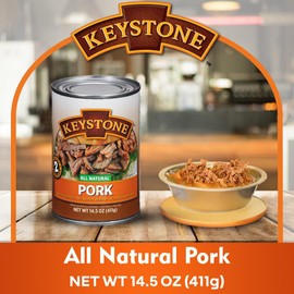 Keystone Meats All Natural Heat and Serve Canned Pork, 14.5 oz – Fully Cooked and Ready to Eat – Shelf Stable for 5 Years – Canned Meat for Everyday Meals, Emergency Survival Food, and Long-Term Storage – Gluten-Free, No Carbs, Non-Perishable – Made in USA – Pack of 6