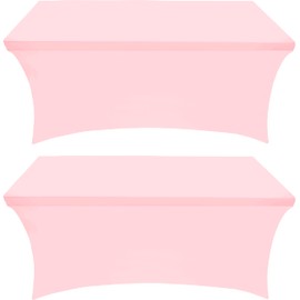Utopia Kitchen Spandex Tablecloth 2 Pack [4FT, Pink] Tight, Fitted, Washable and Wrinkle Resistant Stretch Rectangular Patio Table Cover for Event, Wedding, Banquet & Parties [48Lx30Wx30H Inch]