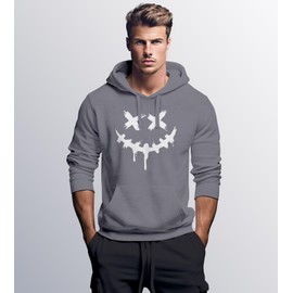Neverless® Hoodie Men's Printed Techwear Fashion Street Style Smiling Face Smile Trend Fashion Street Style, Smile Face Convoy Grey