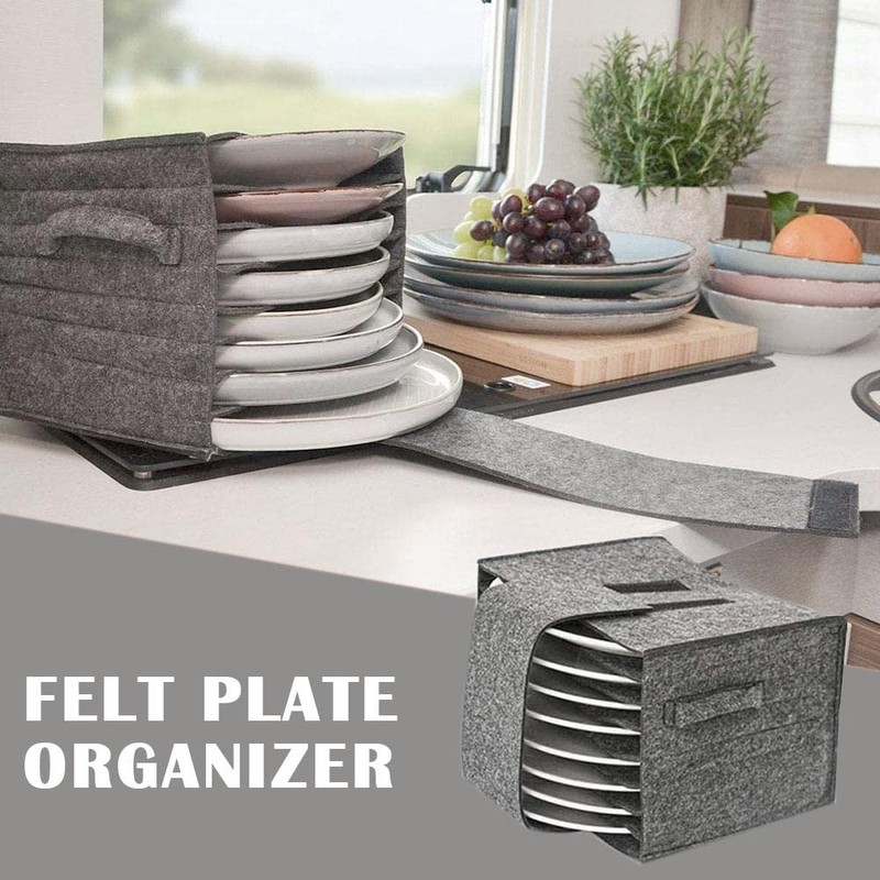 Caravan Plate Holder Camping Dinnerware Storage Felt Bag with Handles
