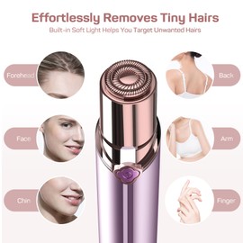 Facial Hair Removal for Women, Ladies Face Shaver(Rechargeable) for Chin Upper Lip Neck Armpits, Included 4 Replacement Heads, with a Velvet Storage Pouch
