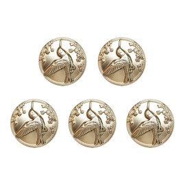 5pcs 7/8" British Bee Bird Feather Decoration Small Incense Coat Sweater DIY Round Metal Buttons (5pcs Gold Bird Buttons)