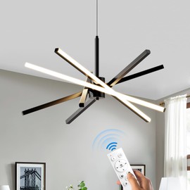 Modern Sputnik Chandelier Ceiling 82W LED Black Pendant Light Embedded Mount Chandeliers Dining Room Light Fixtures Over Table Dimmable with Remote Control for Living Room Kitchen Bedroom 31.5 inches