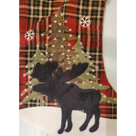 Hobby Lobby Christmas Shoppe Moose Stocking - Plaid Rustic Cabin Lodge Woodland Hobby Lobby