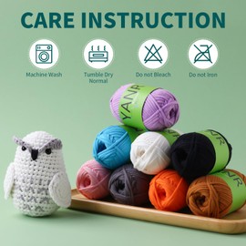 Crochet Kit for Beginners - Cotton Chunky Yarn for Crocheting & Knitting with Easy-to-See Stitches - 3x50g - Khaki, Brown & Coffee