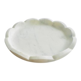 Scalloped White Marble Tray - 8 Inches - Decorative Bijou Bowl - Jewelry Dish - Jewelry Holder - Jewelry Tray - Trinket Holder - Key Bowl - Soap Dish - Candle Holder - Candle Dish