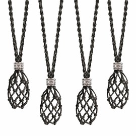 FANASY 4 PCS Crystal Cage Necklace Holder Empty Stone Holder Replacement Hand-Woven Cord with Adjustable Length (Black)