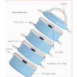 Multiple Layered Portable Round Stainless Steel Insulated Bento Lunch Box Food Container with Handle Leak Proof (Single-Pink)