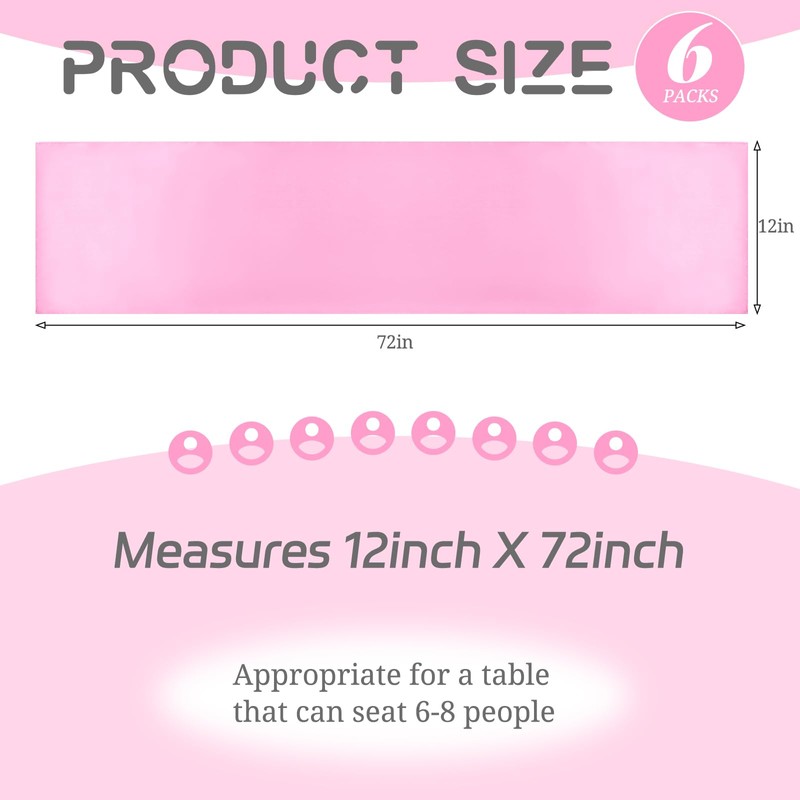 6 Pack Pink Table Runner,Satin Table Runner, 12 x 72