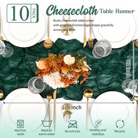 Teruntrue 10 Pack Green Table Runners, Cheesecloth Table Runners, 10 Feet Long Boho Table Runner, Gauze Table Runner for Birthday Party Festival Wedding Decoration (Green)