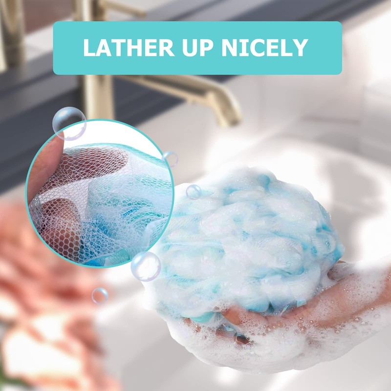 Shower Puff Loofah, 4 Pcs Extra Large Bath Sponge with