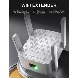 1200Mbps WiFi Extender Signal Booster for Home: Internet Repeater Dual-Band 2.4GHz & 5GHz Range Covers Up to 9800 Sq.ft and 256 Devices