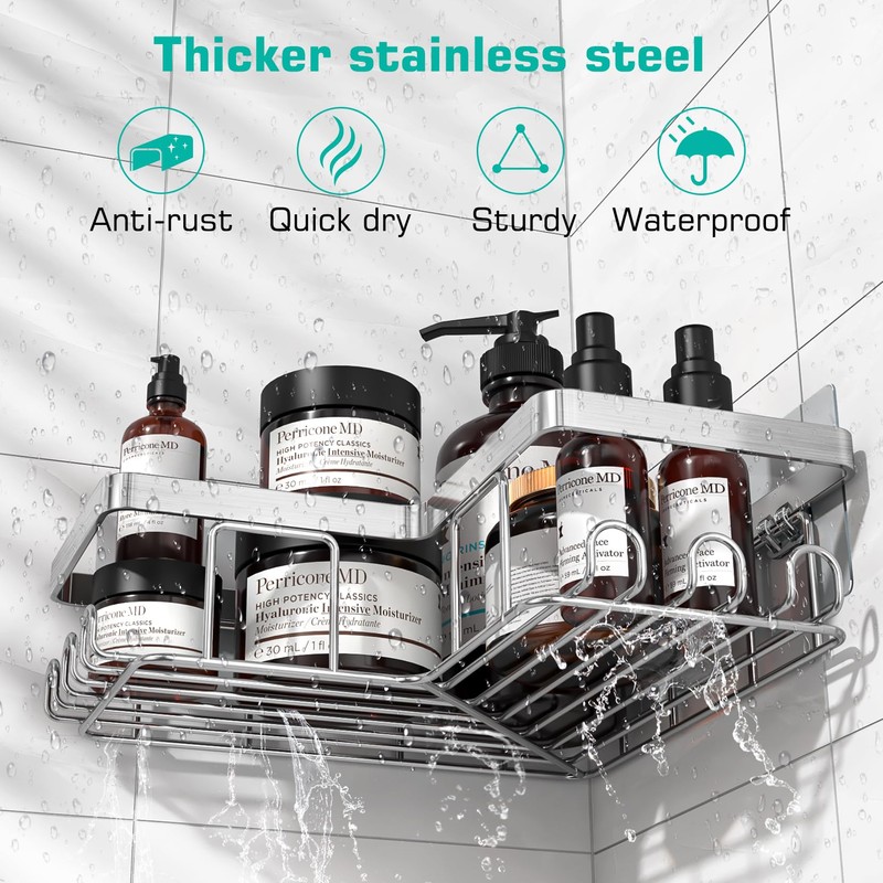 YASONIC Corner Shower Caddy, 3-Pack Adhesive Bathroom Caddy with Soap