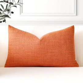 Artscope Linen Cushion Covers Set of 1 Decorative Lumbar Pillowcase Pillow Cover 12x20 Inch for Home Decor Sofa Bedroom Car 30x50cm Orange