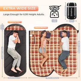KingCamp Sleeping Bags, Extra Wide Flannel Sleeping Bag for Adults, Lightweight, Portable, Big and Tall Wearable Sleeping Bag for Camping Backpacking Perfect for Cold and Warm Weather Outdoor Green