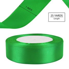25 Yard Wired Satin Ribbon Roll,1 Inch Fabric Ribbon for Craft Bows Rose Bouquet, Holiday Gift Wrapping, Party Decoration (Green)