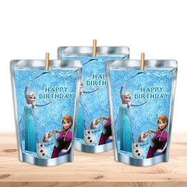 Freeze Waterproof Juice Pouch Labels - 12-Pack - Fits Most Brands, Perfect for Parties! (Elsa Happy Birthday)